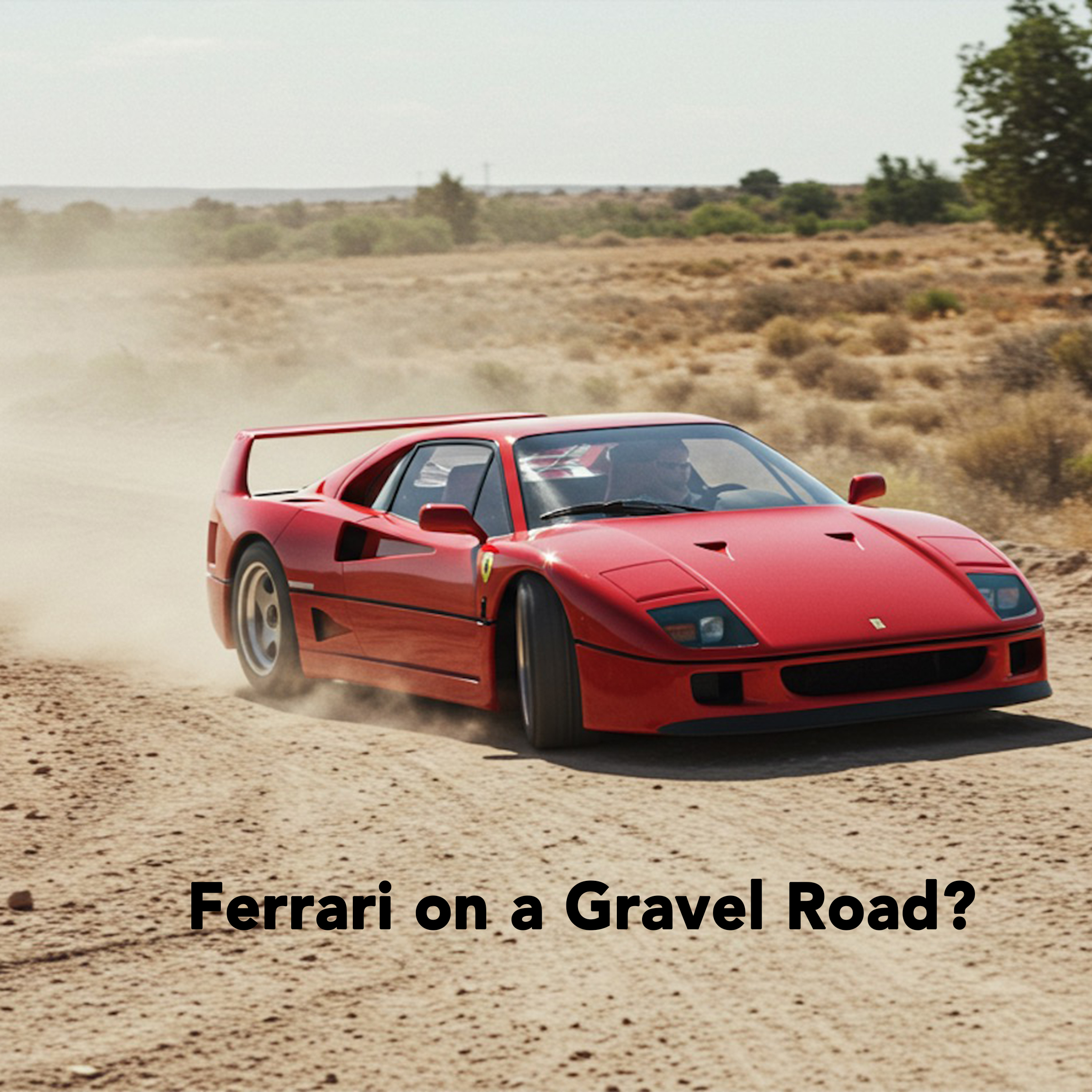Ferrari driving on a gravel road. AI on the shop floor