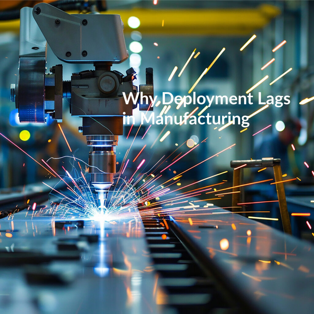 Manufacturing line with automated welding illustration the article on why AI deployment lags on the shop floor